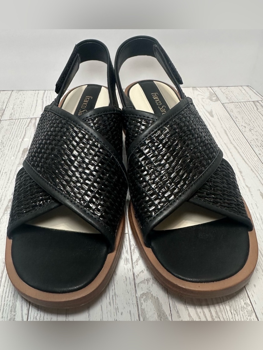 NWOT - Franco Sarto - Silvia Black Woven Crisscross Slingback Sandals, Sz 6